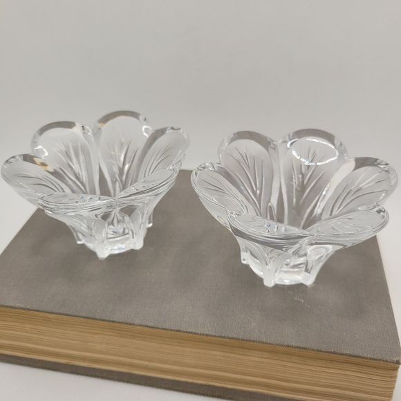 Genuine Lead Crystal d'Arques France Daisy Candlestick Holder Tapers  Set of 2 - Picture 2 of 14